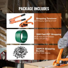 Banding Strapping Kit with Strapping Tensioner Tool, Banding Sealer Tool, 300 Metal Seals, 1000ft Length PET Band